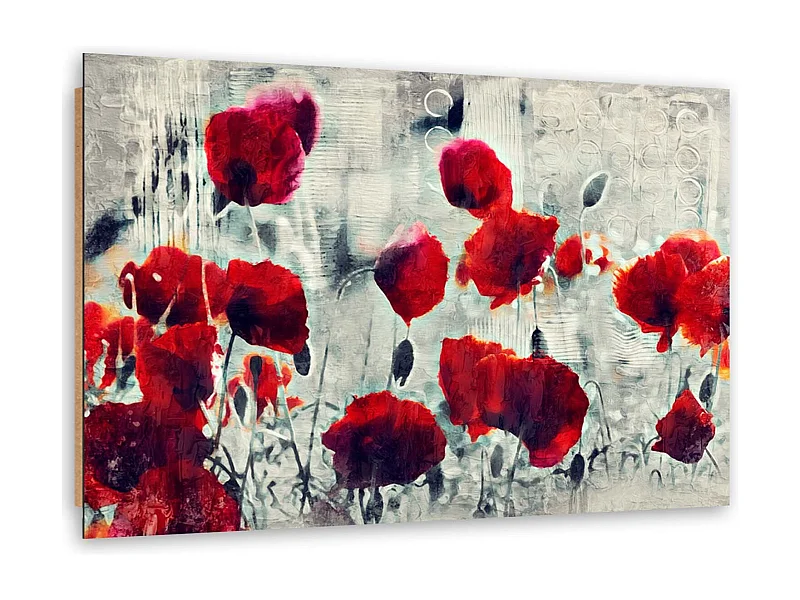 Quadro deco panel, Papaveri rossi dipinti su un prato in bianco e nero - 120x80