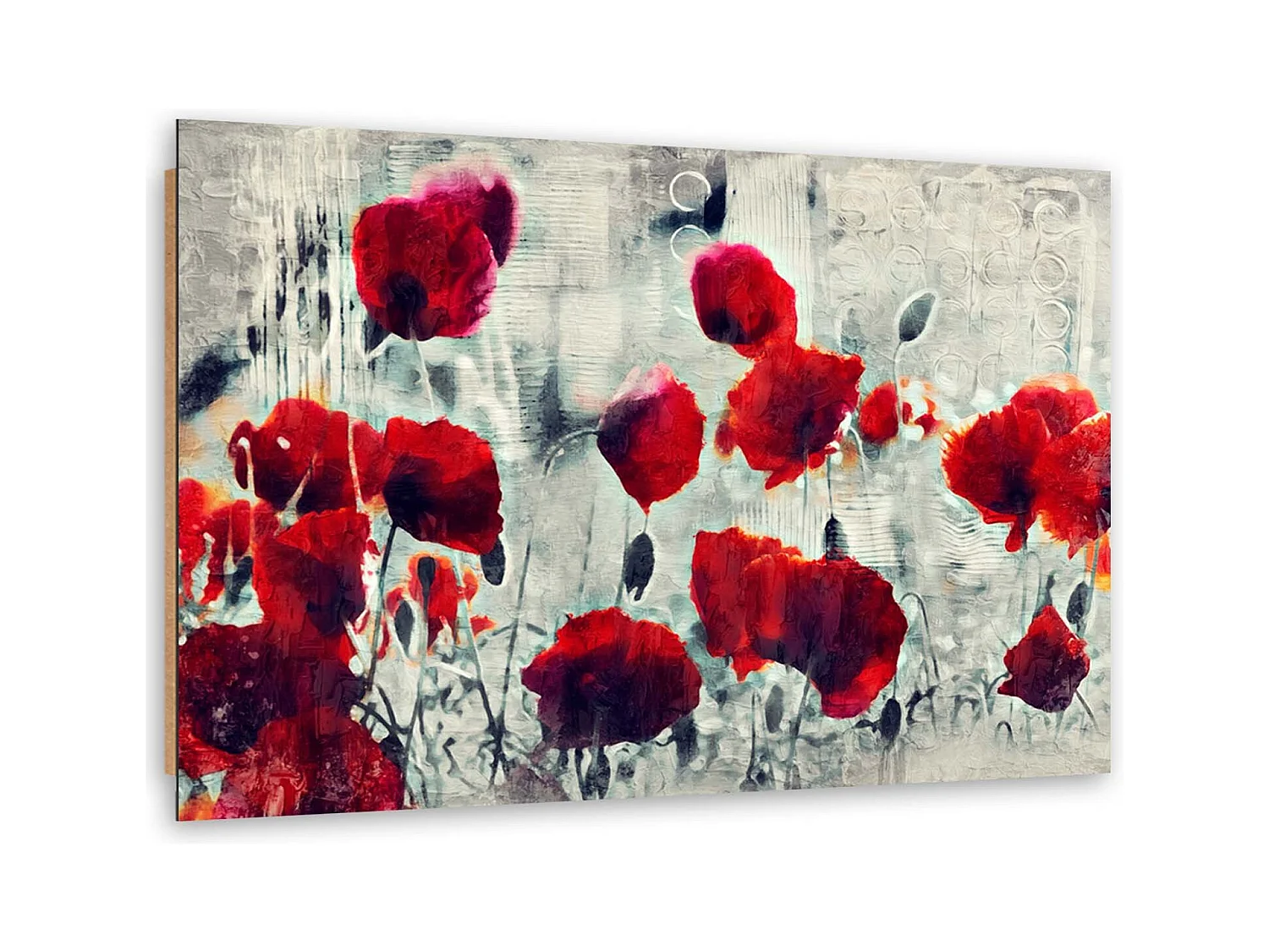 Quadro deco panel, Papaveri rossi dipinti su un prato in bianco e nero - 120x80