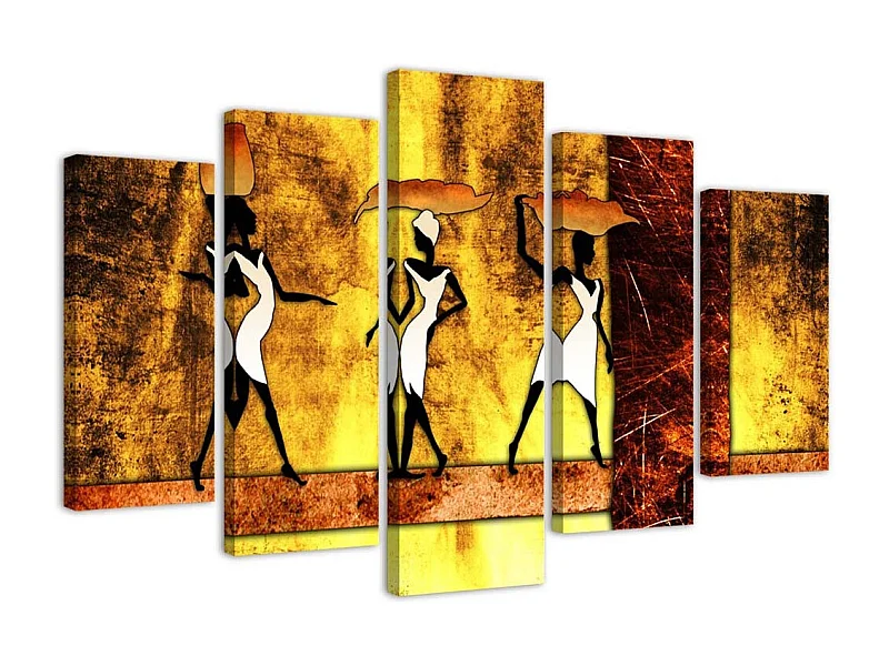 Quadro su tela 5 paneli Donne Africa Astrazione - 100x70