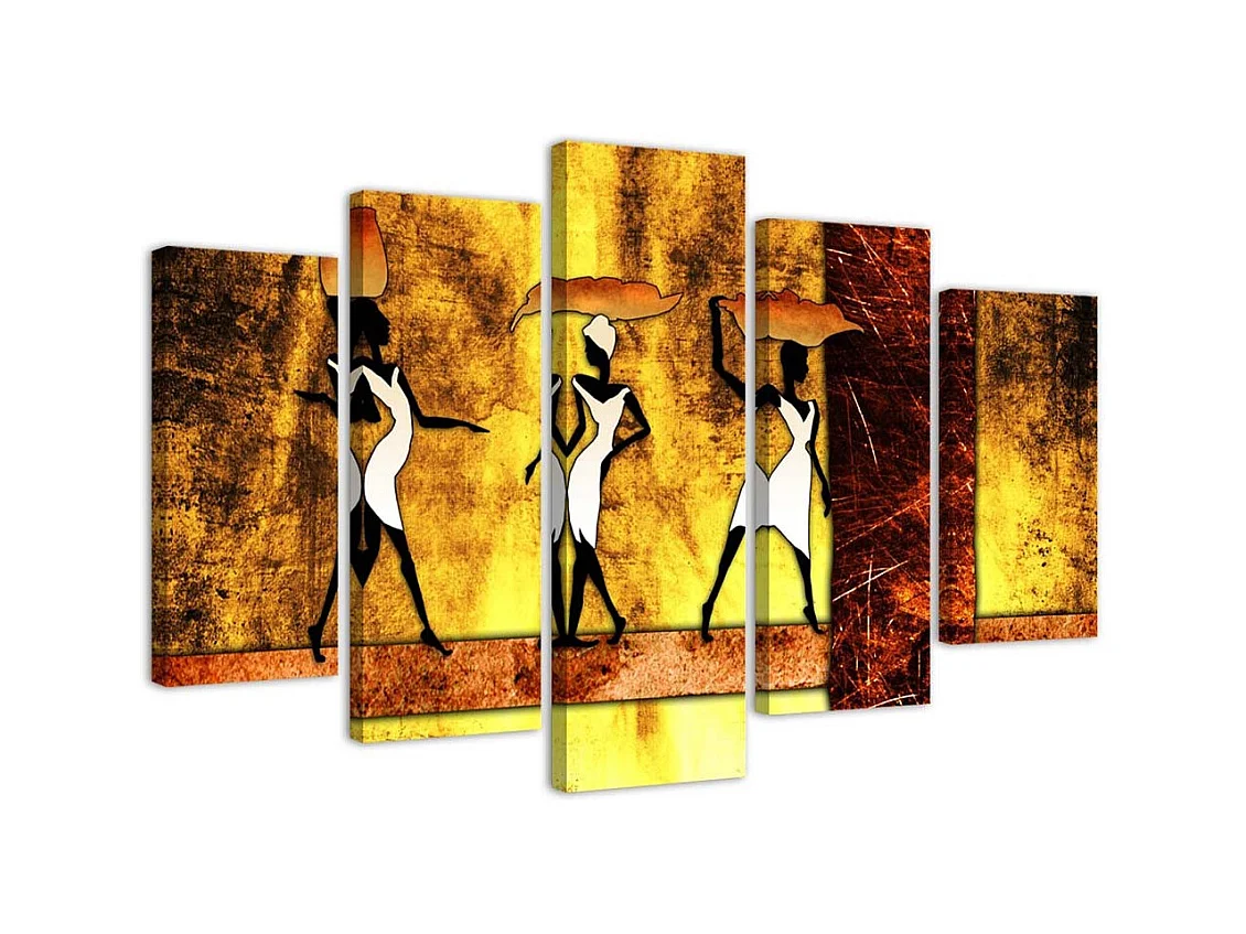 Quadro su tela 5 paneli Donne Africa Astrazione - 100x70