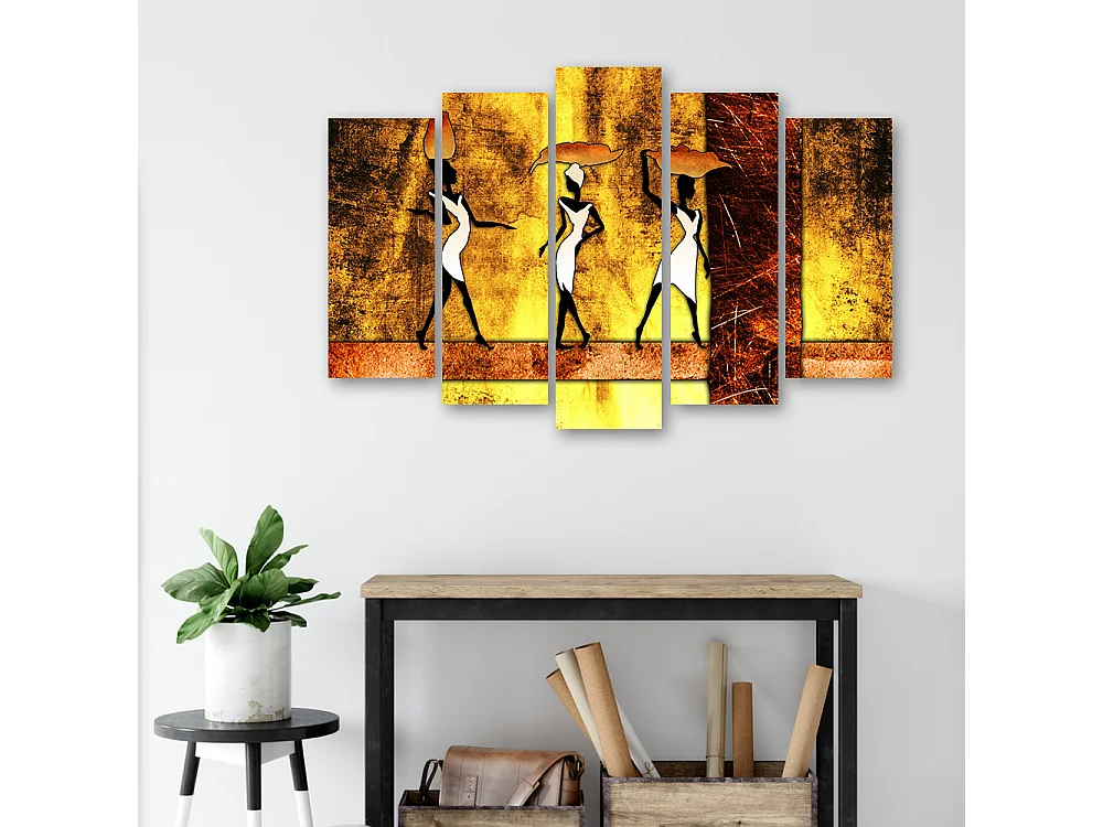 Quadro su tela 5 paneli Donne Africa Astrazione - 100x70