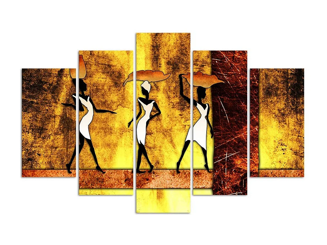 Quadro su tela 5 paneli Donne Africa Astrazione - 100x70