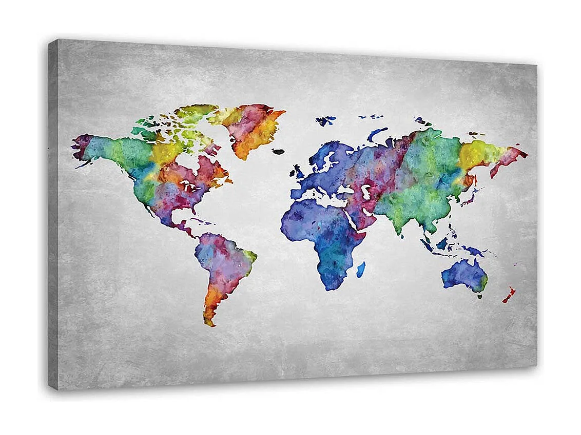 Quadro su tela, Mappa del mondo acquerello - 100x70
