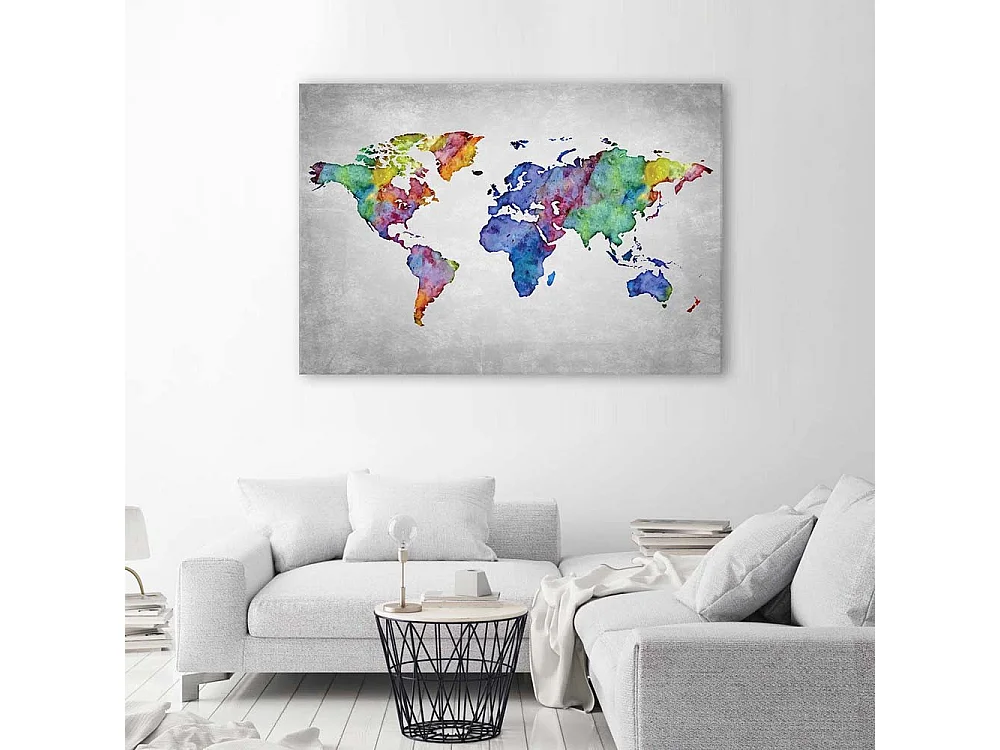 Quadro su tela, Mappa del mondo acquerello - 100x70