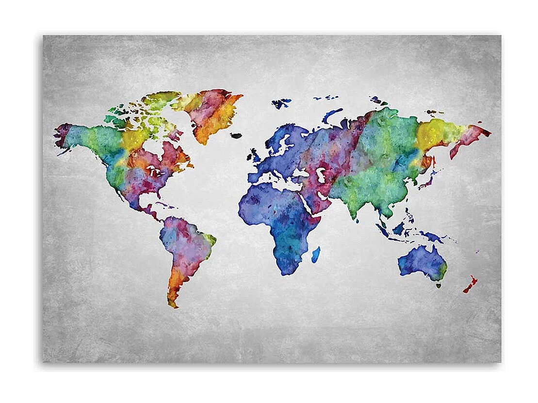 Quadro su tela, Mappa del mondo acquerello - 100x70
