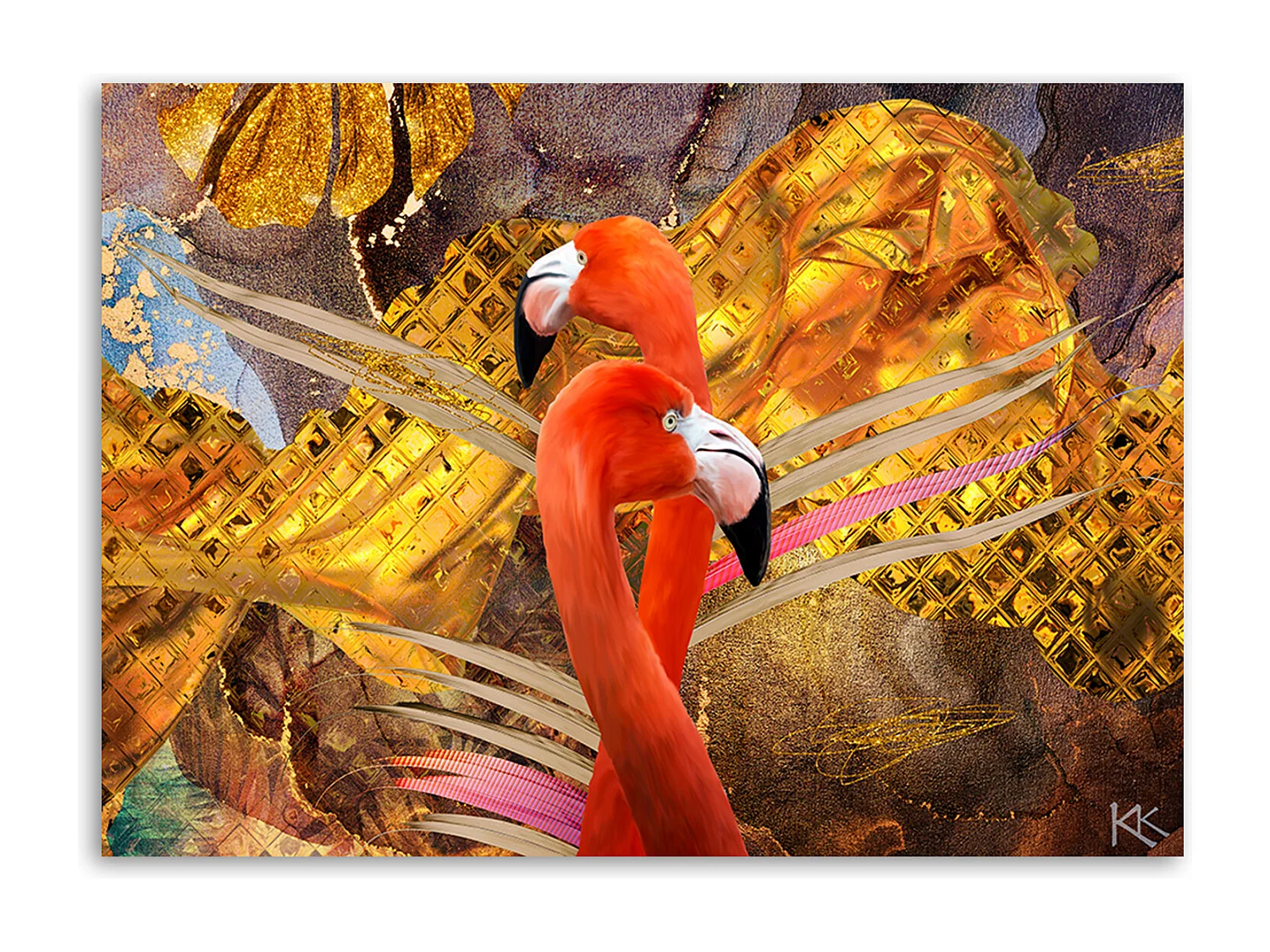 Quadro deco panel, Flaming sullo sfondo dell'oro - 100x70