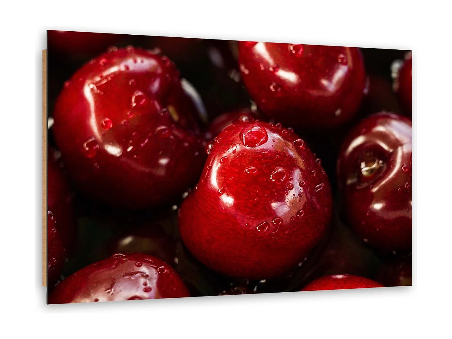 Quadro deco panel, Ciliegie tra le gocce d'acqua - 120x80