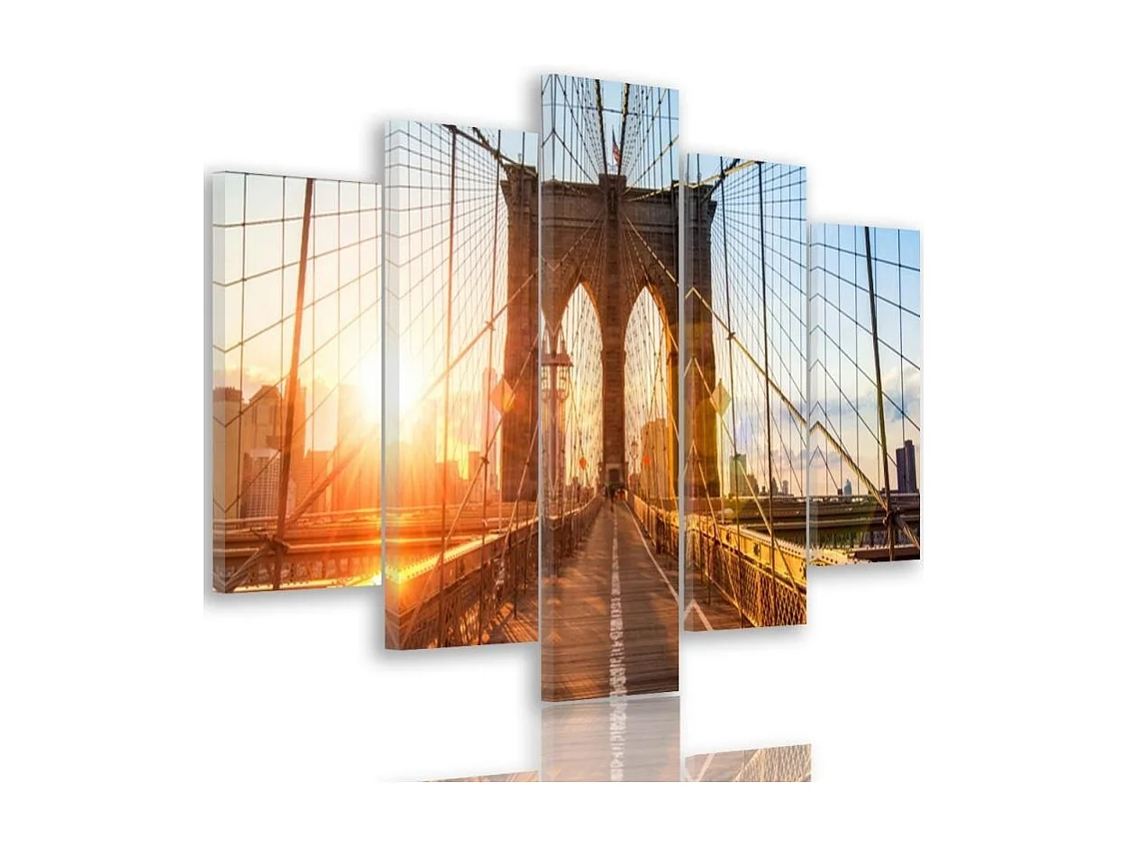Quadro su tela 5 paneli Ponte di Brooklyn New York - 150x100