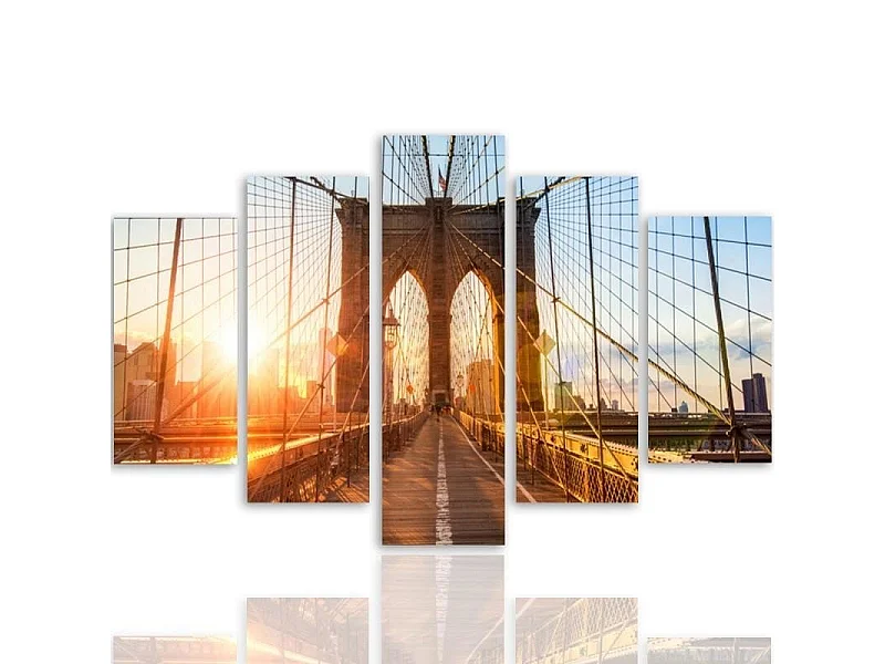 Quadro su tela 5 paneli Ponte di Brooklyn New York - 150x100