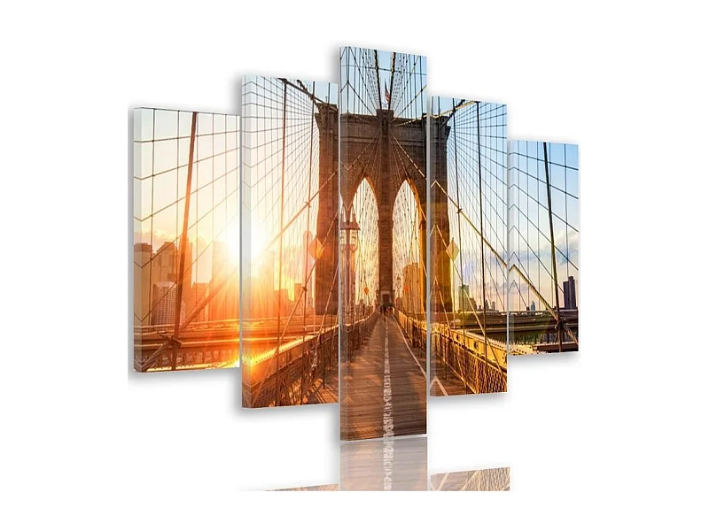 Quadro su tela 5 paneli Ponte di Brooklyn New York - 150x100