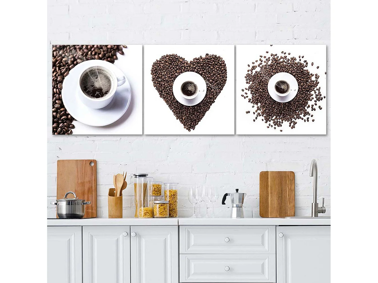 Stampa su tela 3 parti, Il cuore di caffà¨ - 90x30