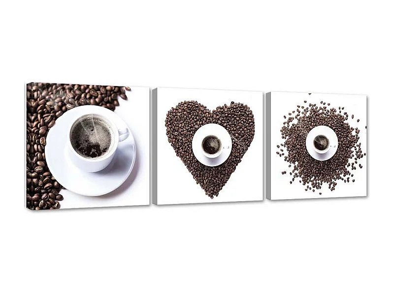 Stampa su tela 3 parti, Il cuore di caffà¨ - 90x30