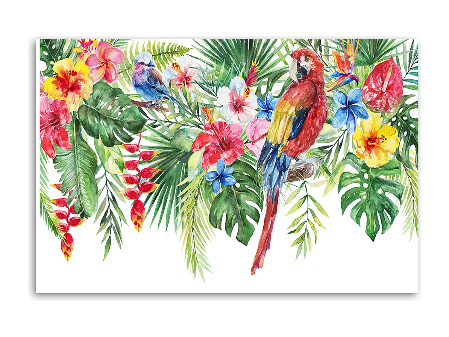 Quadro su tela, Foglie di fiori di pappagalli tropicali - 90x60