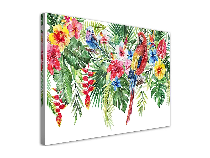Quadro su tela, Foglie di fiori di pappagalli tropicali - 90x60