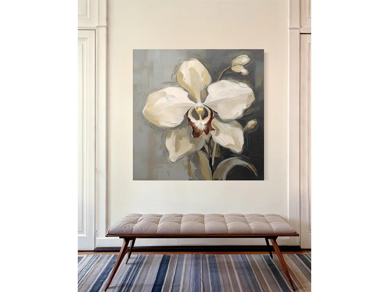 Quadro su tela, Orchidea bianca dipinta - 50x50