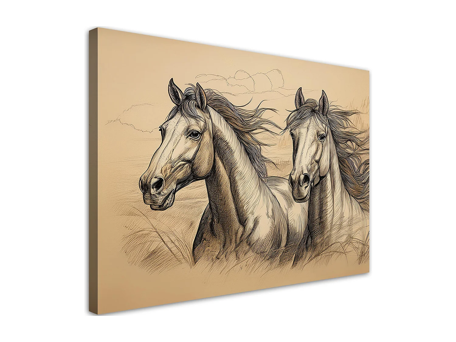 Quadro su tela, Cavalli d'epoca beige - 90x60