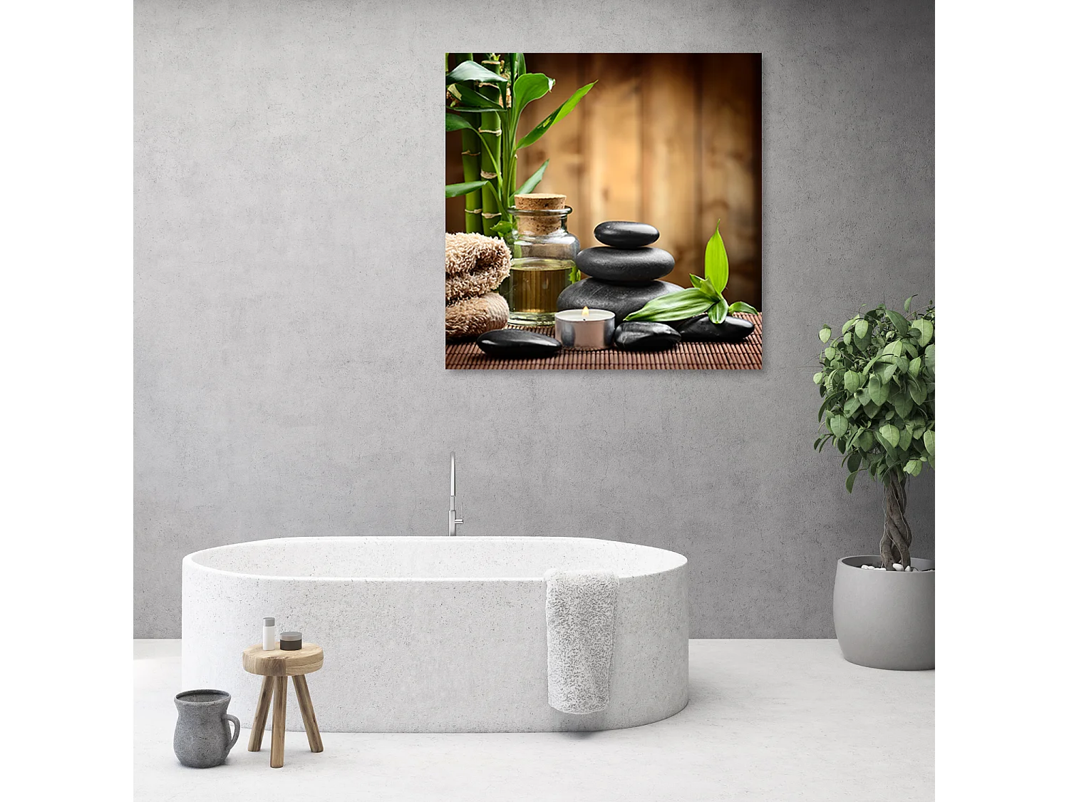 Quadro su tela, Composizione di zen da pietre nere e bambà¹ - 40x40