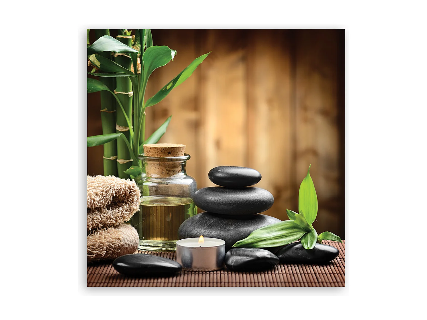 Quadro su tela, Composizione di zen da pietre nere e bambà¹ - 40x40
