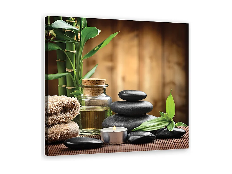 Quadro su tela, Composizione di zen da pietre nere e bambà¹ - 40x40