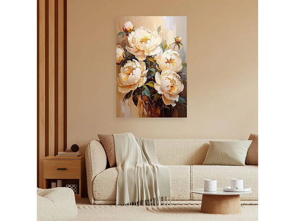 Quadro su tela, Peonie crema Bouquet - 70x100