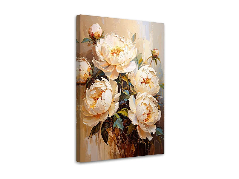 Quadro su tela, Peonie crema Bouquet - 70x100