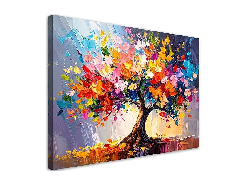 Quadro su tela, Albero della vita colorato in fiore in 3D - 90x60