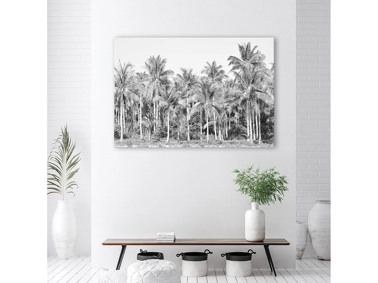 Quadro deco panel, Palme in bianco e nero nella giungla - 90x60