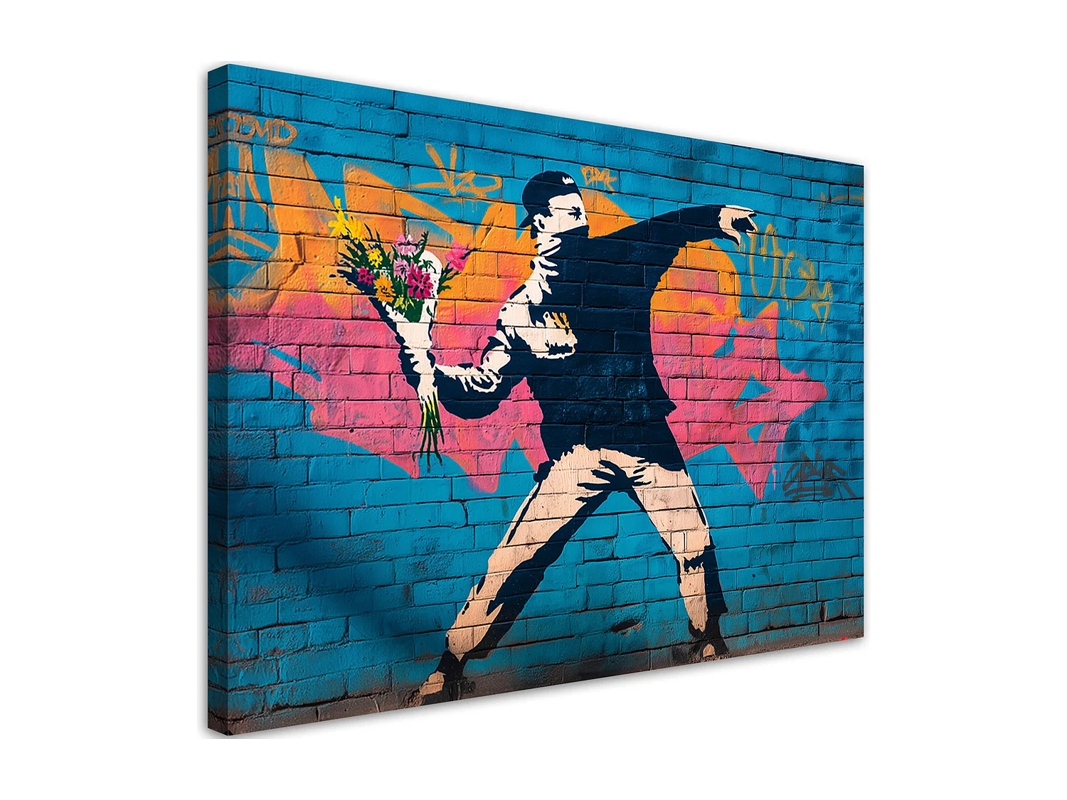 Quadro su tela, Banksy â€˜Flower Thrower' Street Art - 90x60