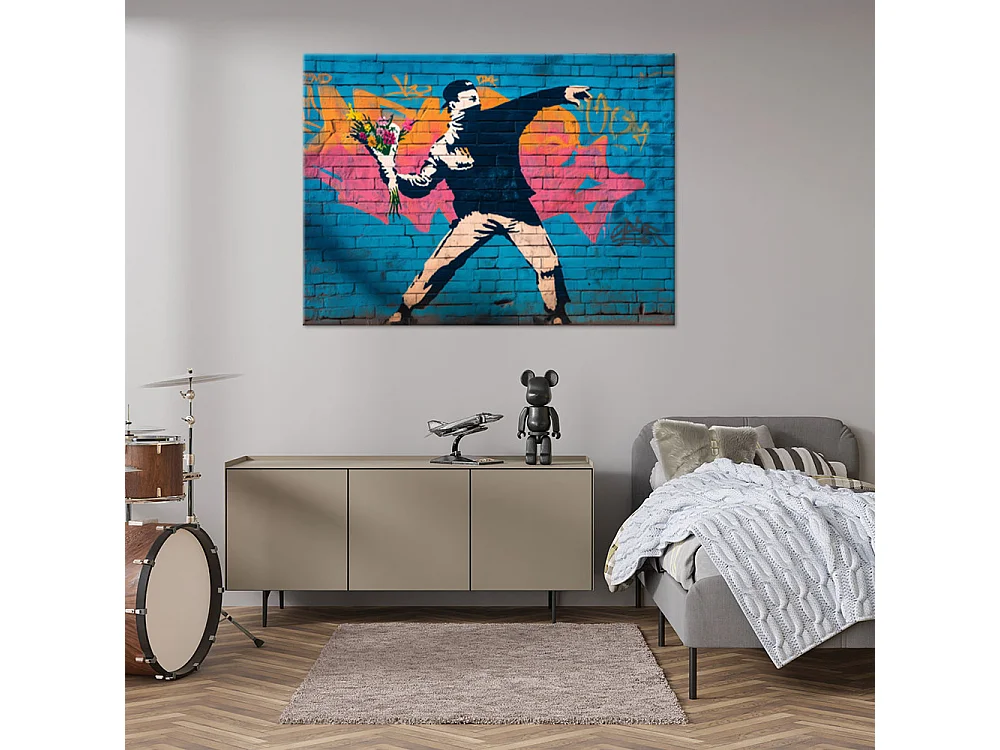 Quadro su tela, Banksy â€˜Flower Thrower' Street Art - 90x60