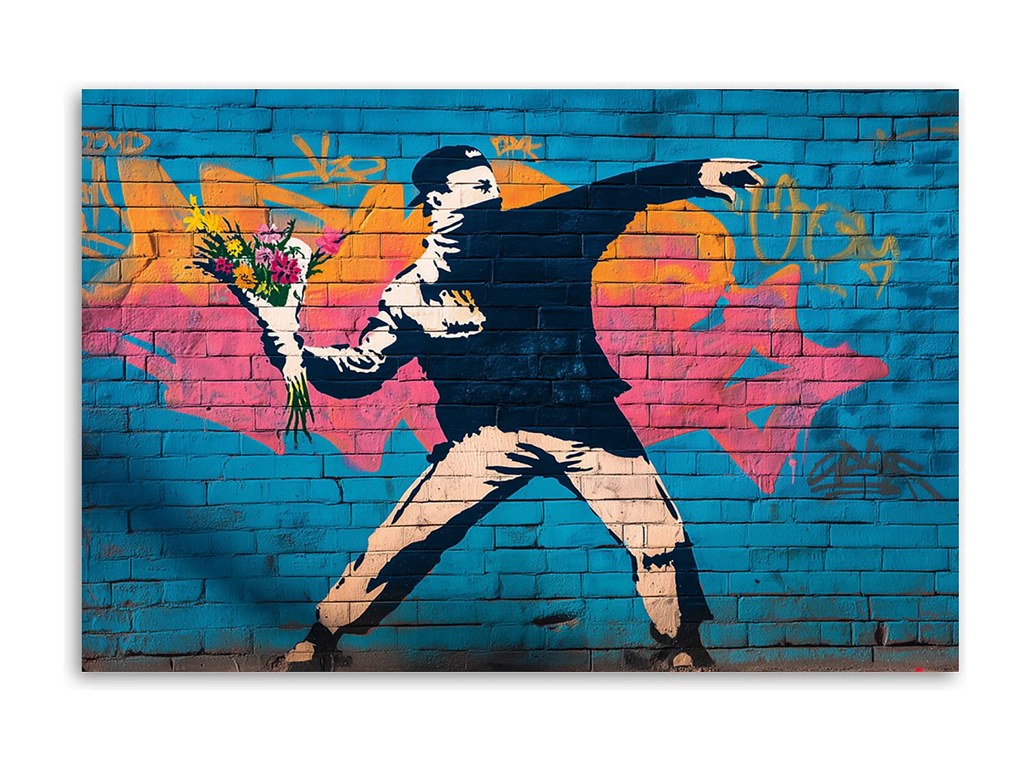 Quadro su tela, Banksy â€˜Flower Thrower' Street Art - 90x60