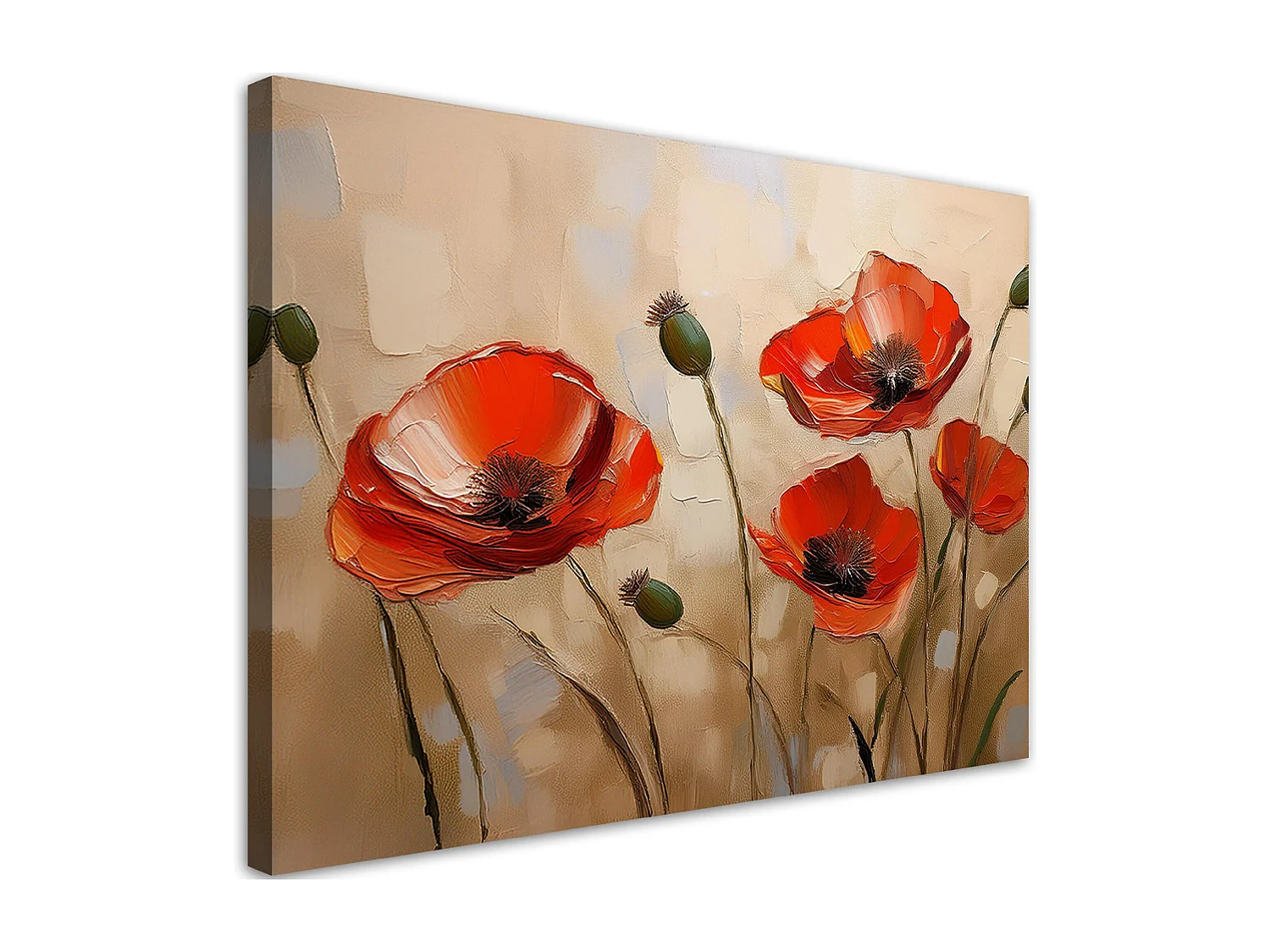 Quadro su tela, Papaveri dipinti - 90x60