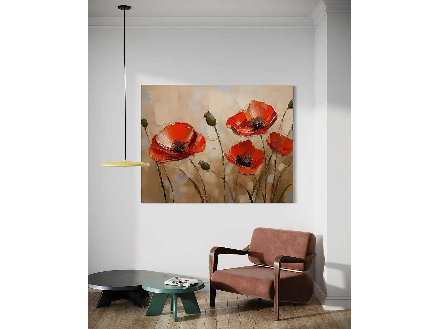 Quadro su tela, Papaveri dipinti - 90x60