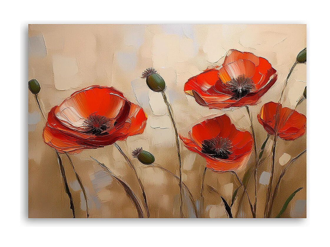 Quadro su tela, Papaveri dipinti - 90x60