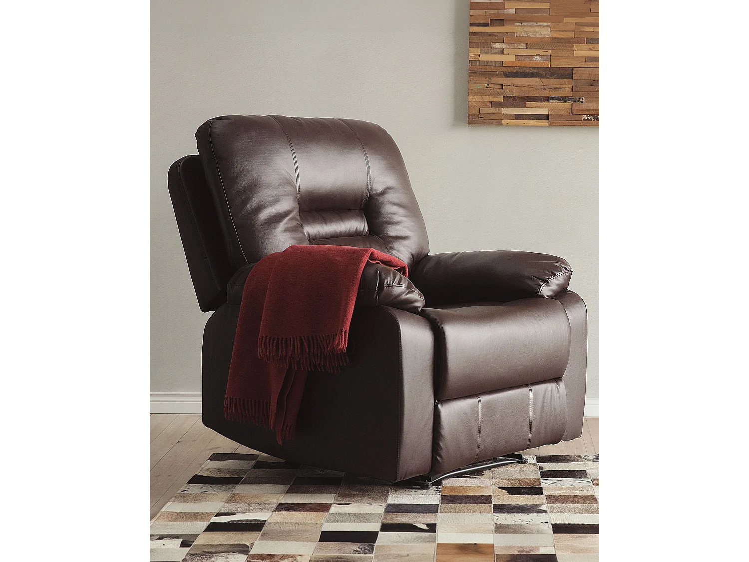 Fauteuil inclinable BERGEN Repose-pieds inclus Cuir PU Marron