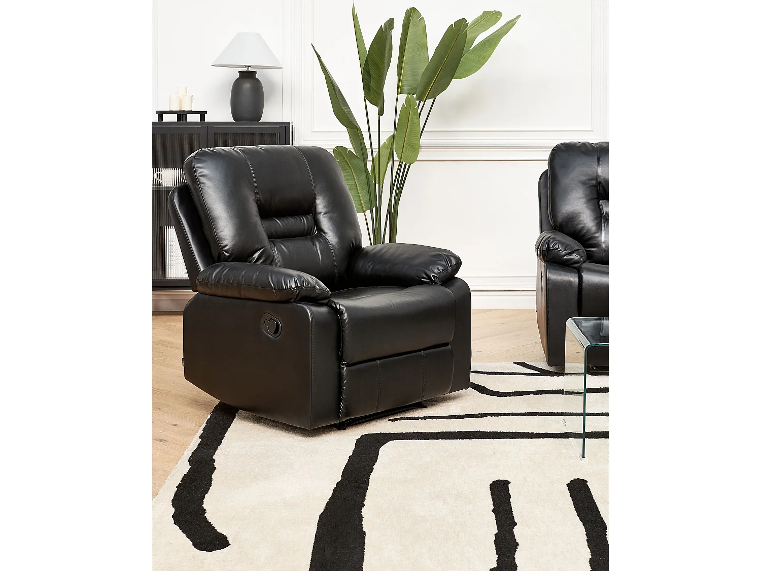 Fauteuil inclinable BERGEN Repose-pieds inclus Cuir PU Noir