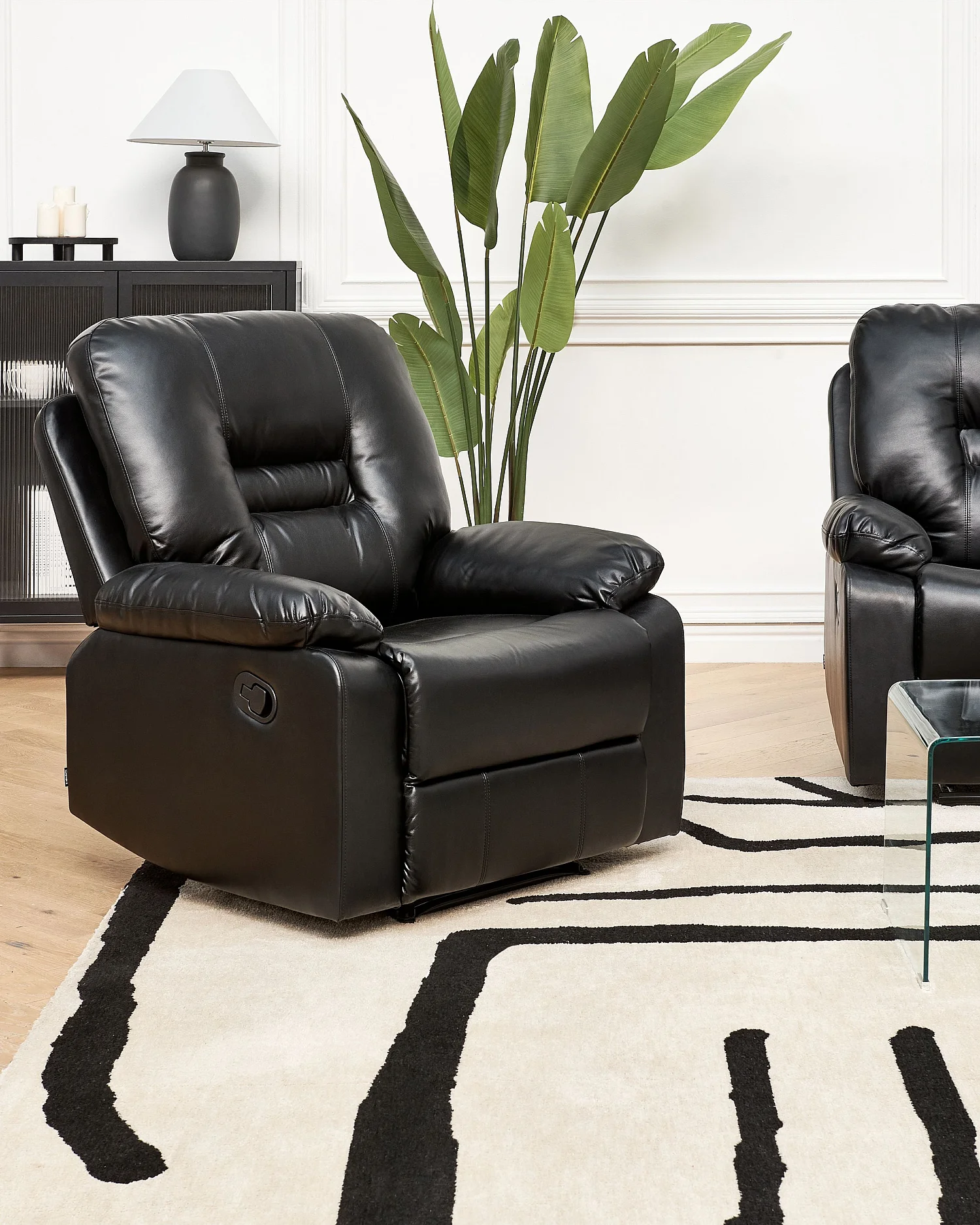 Fauteuil inclinable BERGEN Repose-pieds inclus Cuir PU Noir
