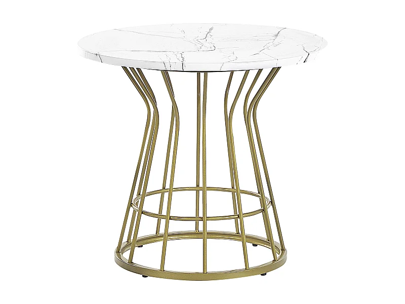 Couchtisch Marmor Optik weiß mit Metallgestell gold rund 50 cm Glamour Concan