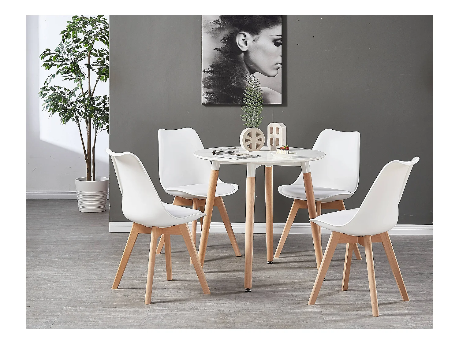 HALO - Table à manger ronde style scandinave - Blanc