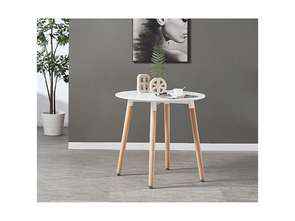 HALO - Table à manger ronde style scandinave - Blanc