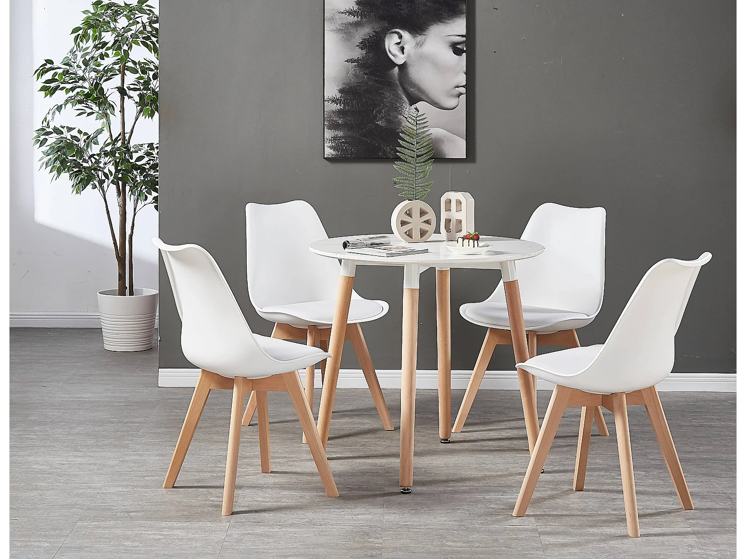 HALO - Table à manger ronde style scandinave - Blanc