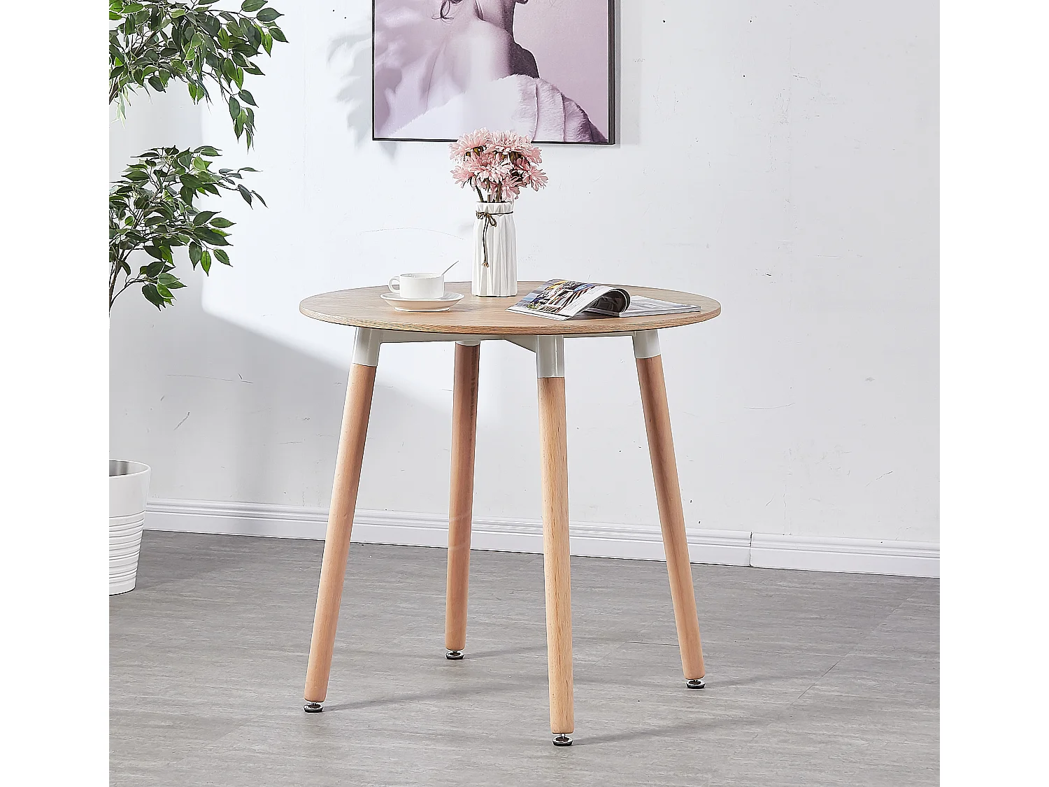 HALO - Table à manger ronde style scandinave - Chêne