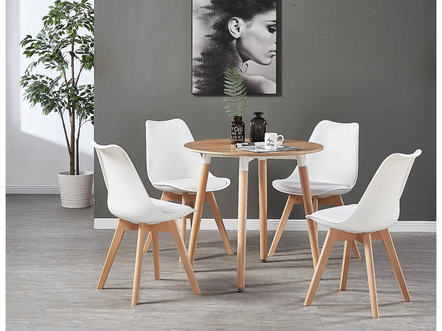 HALO - Table à manger ronde style scandinave - Chêne