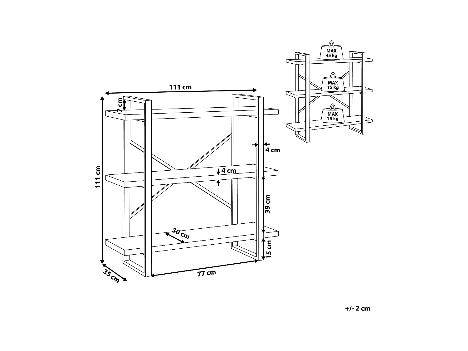 Étagère à 3 niveaux TIMBER 111 cm Marron clair