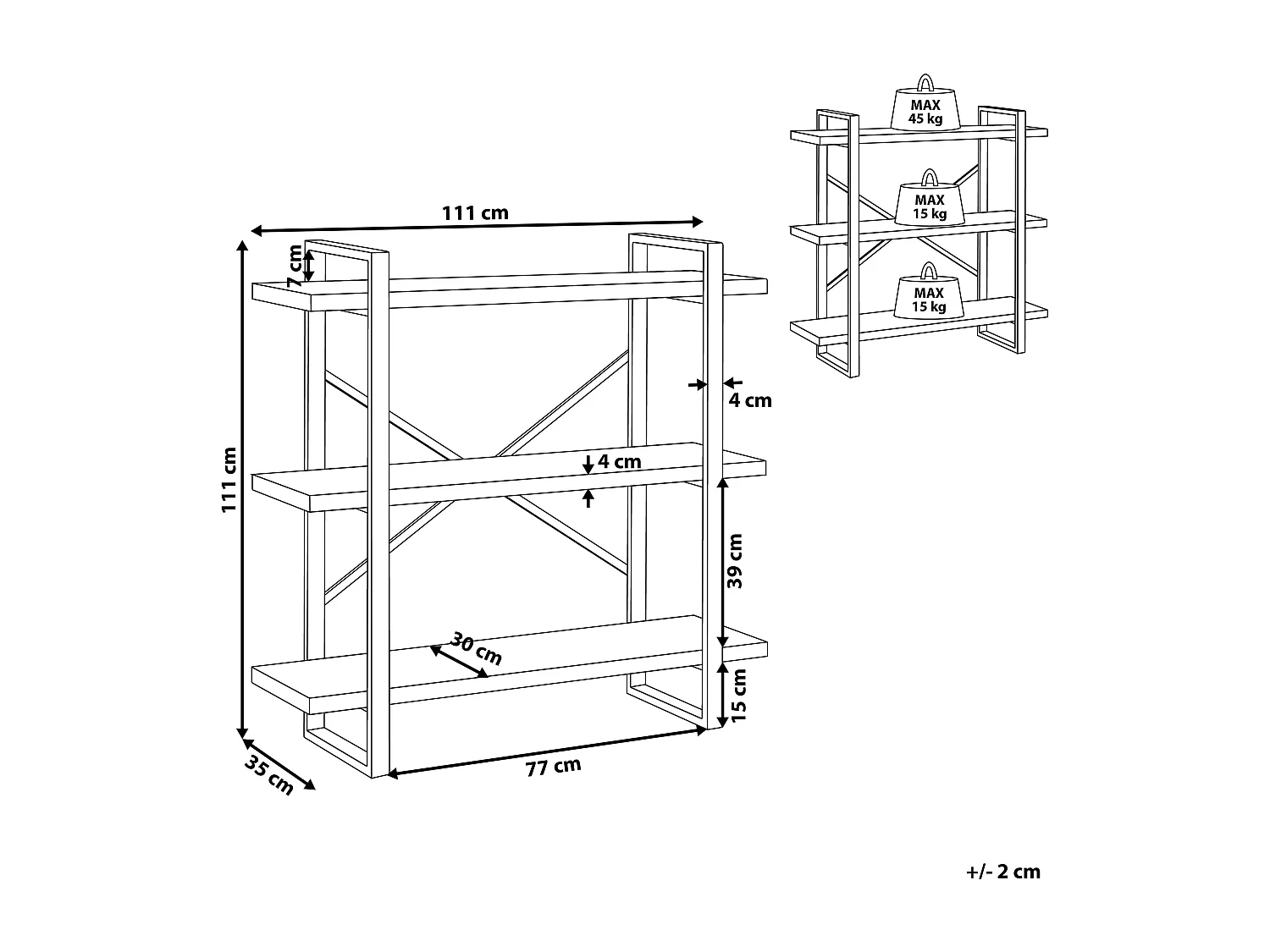 Modernes Bücherregal heller Holzfarbton 3 Regalböden industrieller Stil Timber