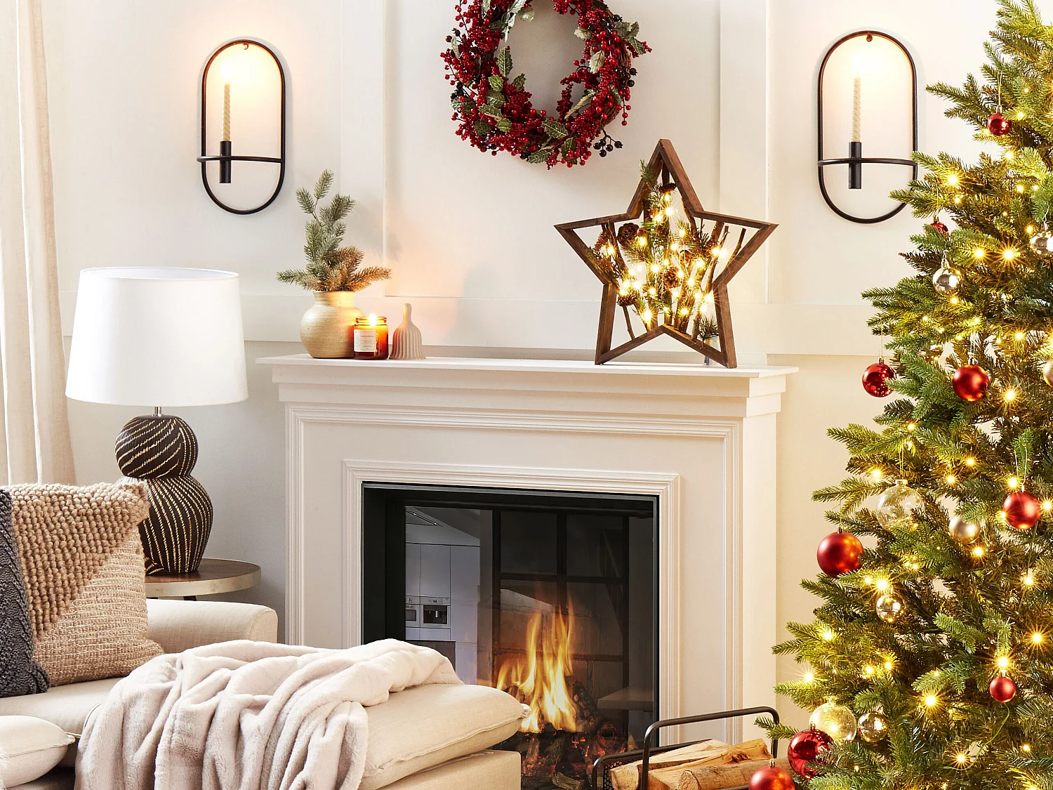 Décoration de Noël LED DOKKA Étoile 46 cm Marron