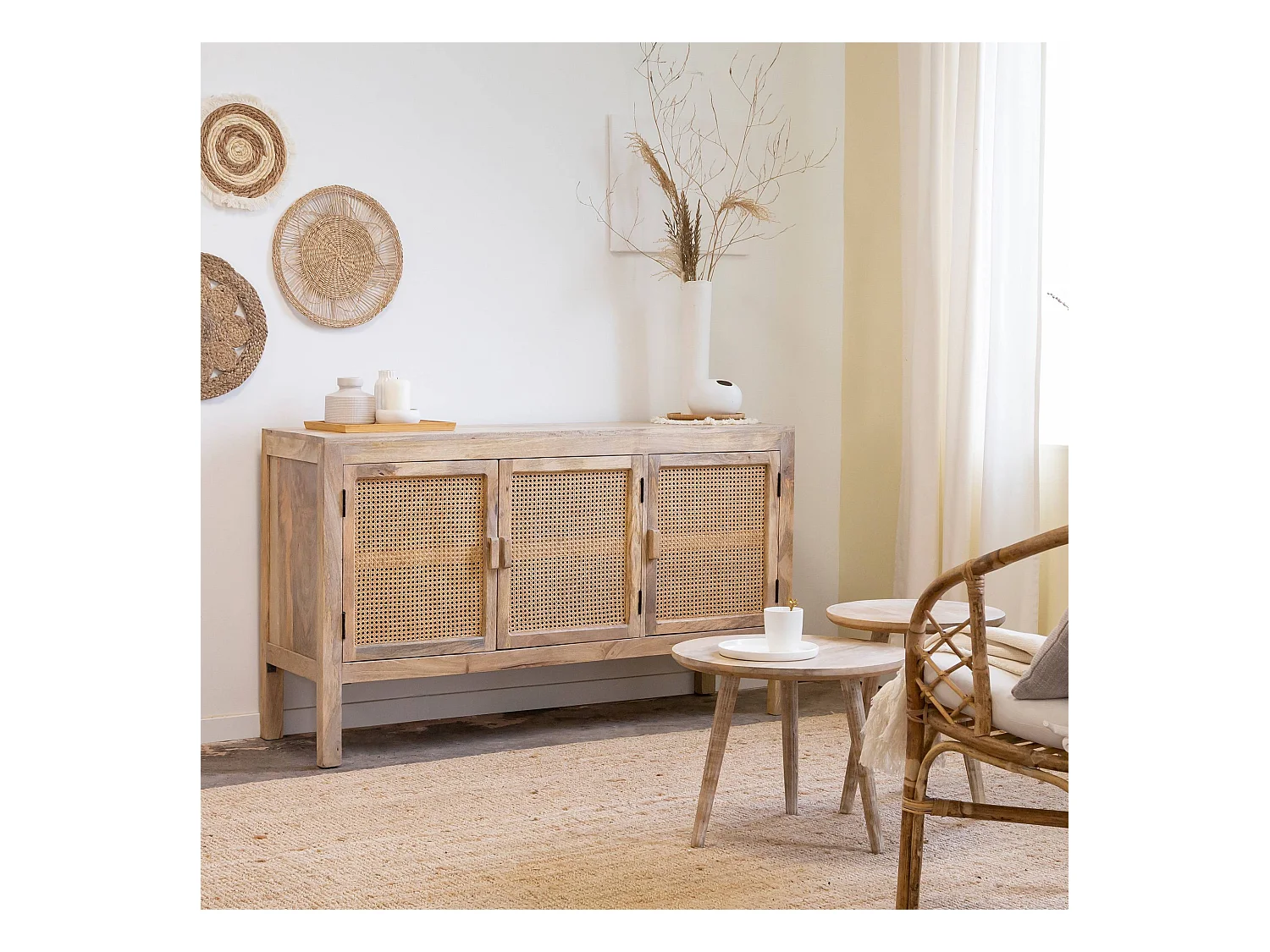 Buffet en bois de manguier et cannage Julietta
