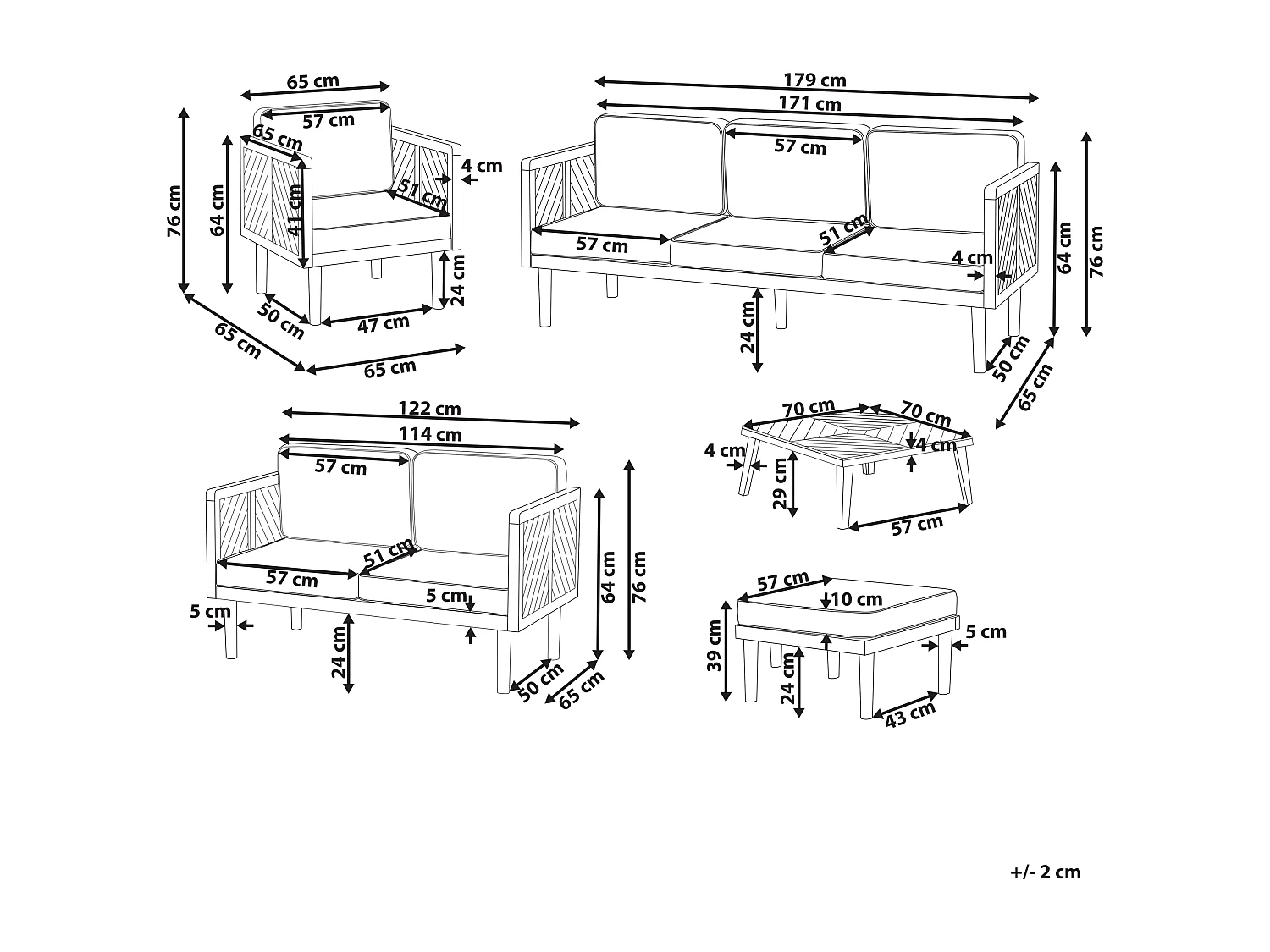 Set salotto da giardino con tavolo e pouf 6 posti BARATTI Legno d'acacia Marrone