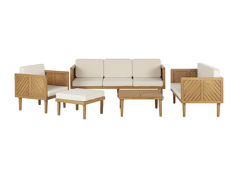 Lounge Set Akazienholz hellbraun mit Auflagen beige 6-Sitzer Rustikal Baratti