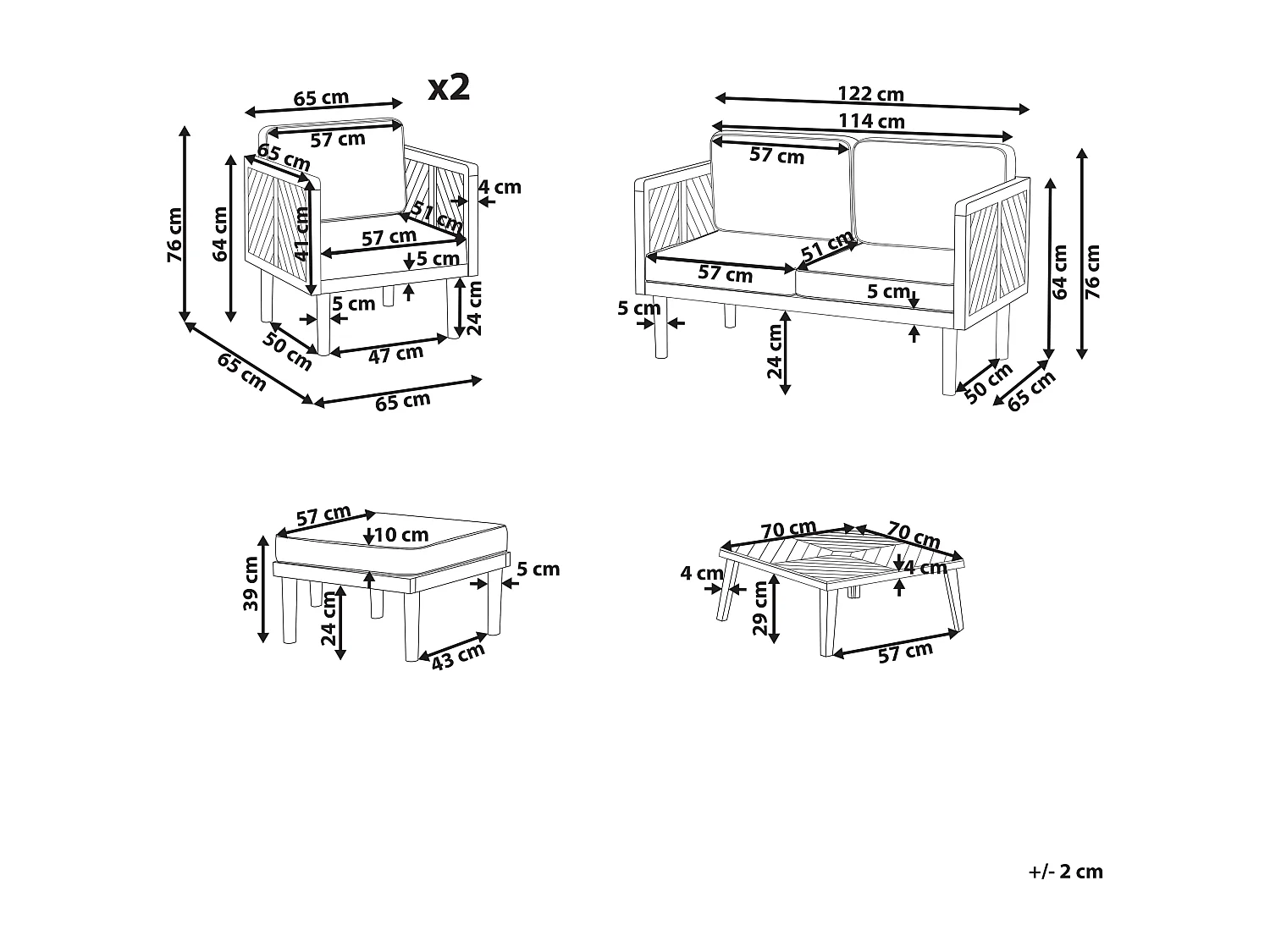 Set salotto da giardino con tavolo e pouf 4 posti BARATTI Legno d'acacia Marrone