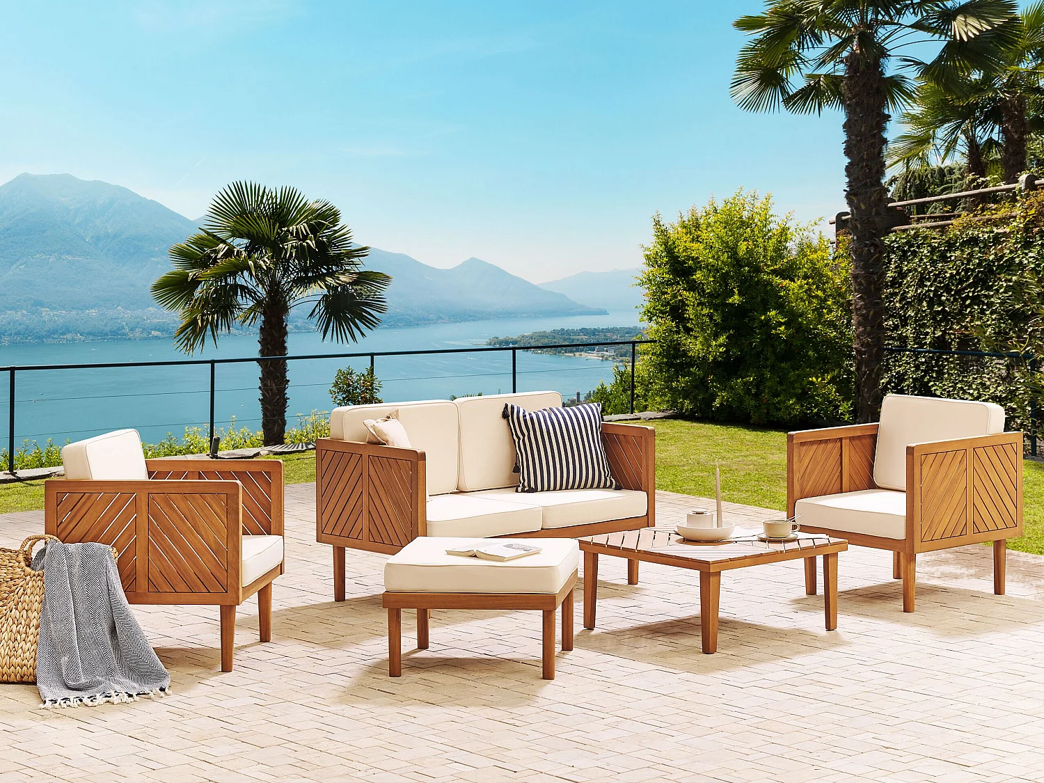 Loungeset met tafel en ottomaan 4-zitter BARATTI Acaciahout Bruin